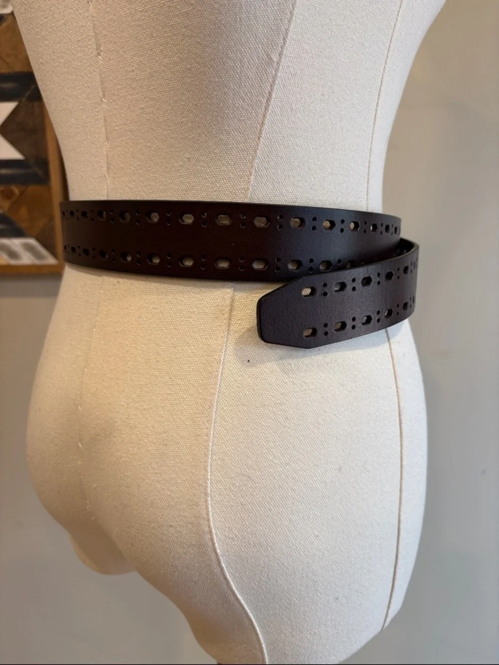 Vintage Ralph Lauren Double Prong Perforated Brown Bonded Leather Belt sz Medium